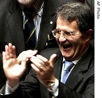 Prime Minister Romano Prodi after winning a confidence vote in the Senate