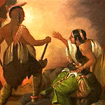 Detail of a painting depicting Pocahontas' rescue of John Smith