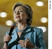 Democratic presidential hopeful U.S. Sen. Hillary Rodham Clinton, D-N.Y., speaks during the American Association for Justice presidential forum in Chicago, 15 Jul 2007