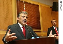 Turkay's Deputy Prime Minister and Foreign Minister Abdullah Gul speaks to the media during a news conference in Ankara, Wednesday, 25 July 2007