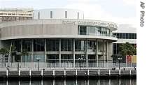 A security fence surrounds the Darling Harbor Convention Center, the venue of the upcoming 2007 APEC conference, in Sydney, Australia, Wednesday, 29 Aug. 2007