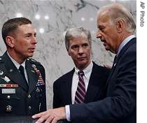 From right: Senator Joseph Biden, Ambassador Ryan Crocker and General David Petraeus, 11 Sep 2007