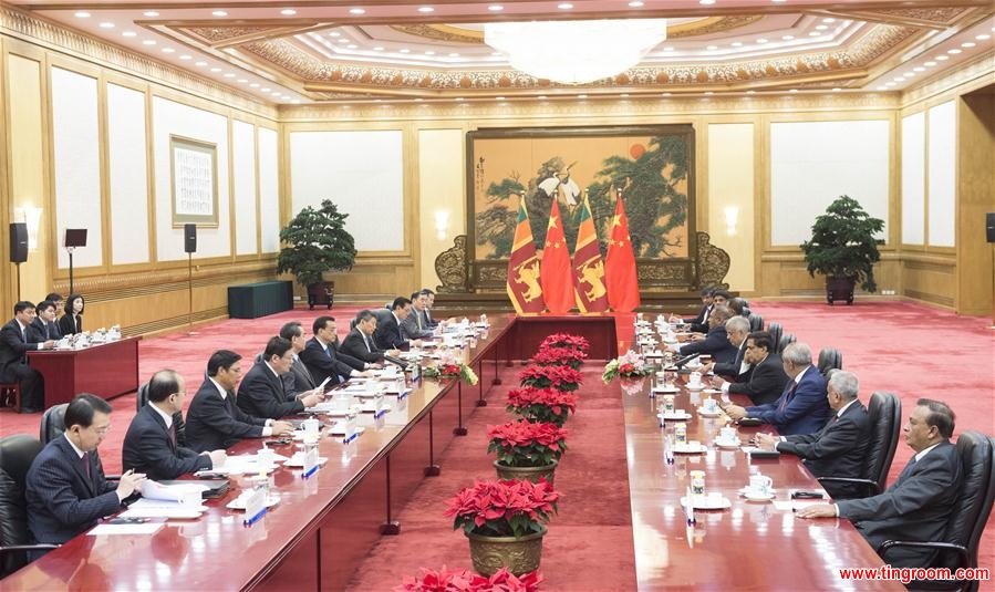  Chinese Premier Li Keqiang holds talks with Sri Lankan Prime Minister Ranil Wickremesinghe in Beijing, China, April 7, 2016. (Xinhua/Wang Ye)