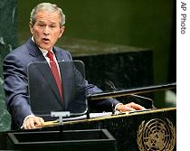 President Bush addresses the 61st session of the UN General Assembly at UN headquarters, Tuesday, September 19, 2006