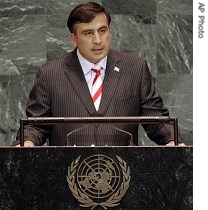 Georgian President Mikhail Saakashvili addresses the 61st sesssion of the United Nations General Assembly at U.N. headquarters