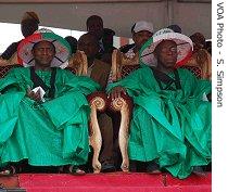 PDP presidential candidate, Umaru Yar'Adua, left, with current Nigerian President Olusegun Obasanjo on the right
