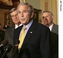 President Bush makes remarks to the press on Capitol Hill in Washington after a luncheon with Republican lawmakers, 12 Jun 2007