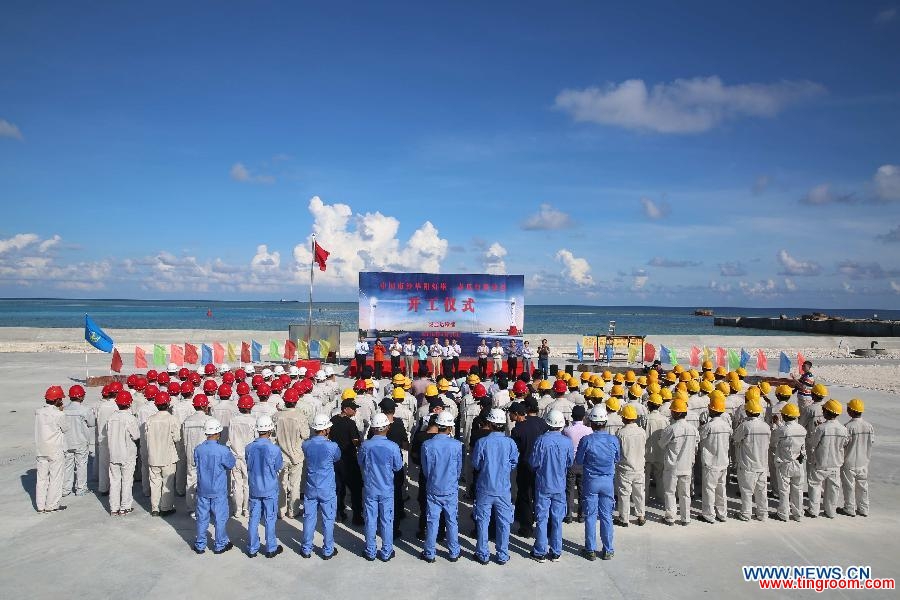 A groundbreaking ceremony for the construction of the lighthouses is held on Huayang Reef of China
