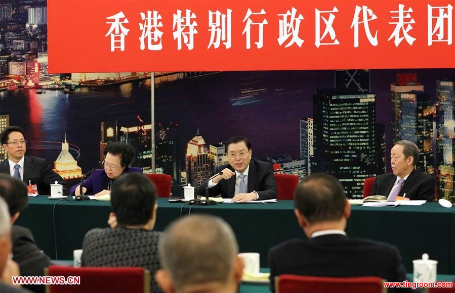 BEIJING, March 6, 2016 (Xinhua) -- Zhang Dejiang (2nd R, back), chairman of the Standing Committee of China