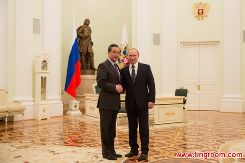Russian President Vladimir Putin meets with Chinese Foreign Minister Wang Yi in Kremlin, Moscow, on Friday, March 11, 2016.